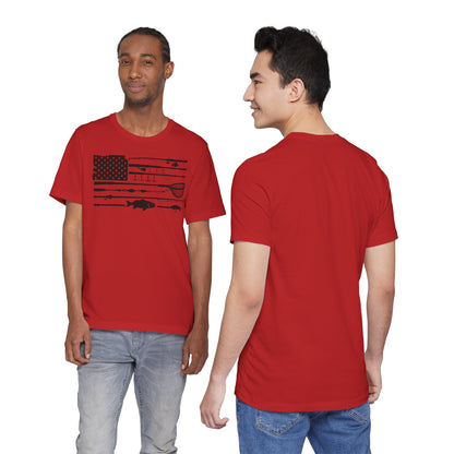Fishing Gear American Flag T‑Shirt — Angler Rods & Lures Patriotic Tee