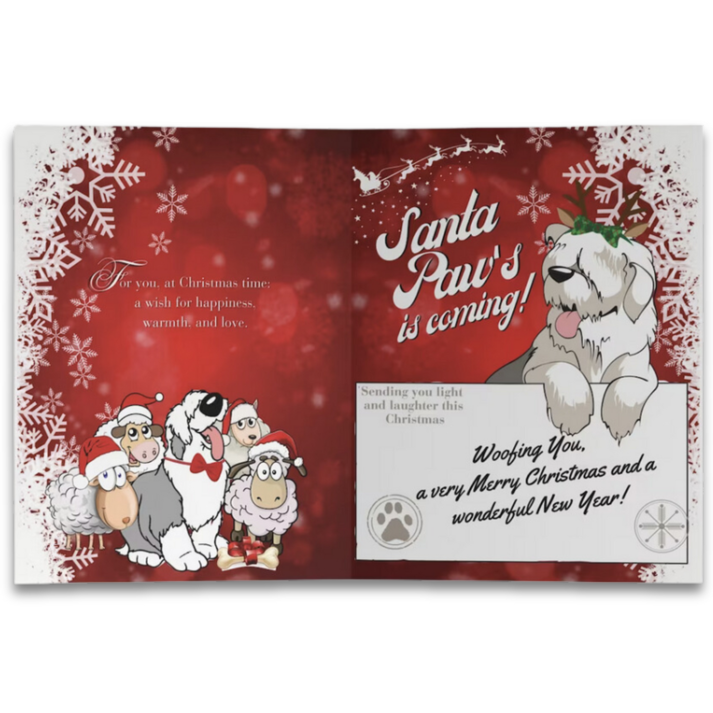 Guess What I Herd - Santa Paws, 5x7" Old English Sheepdog Christmas Card