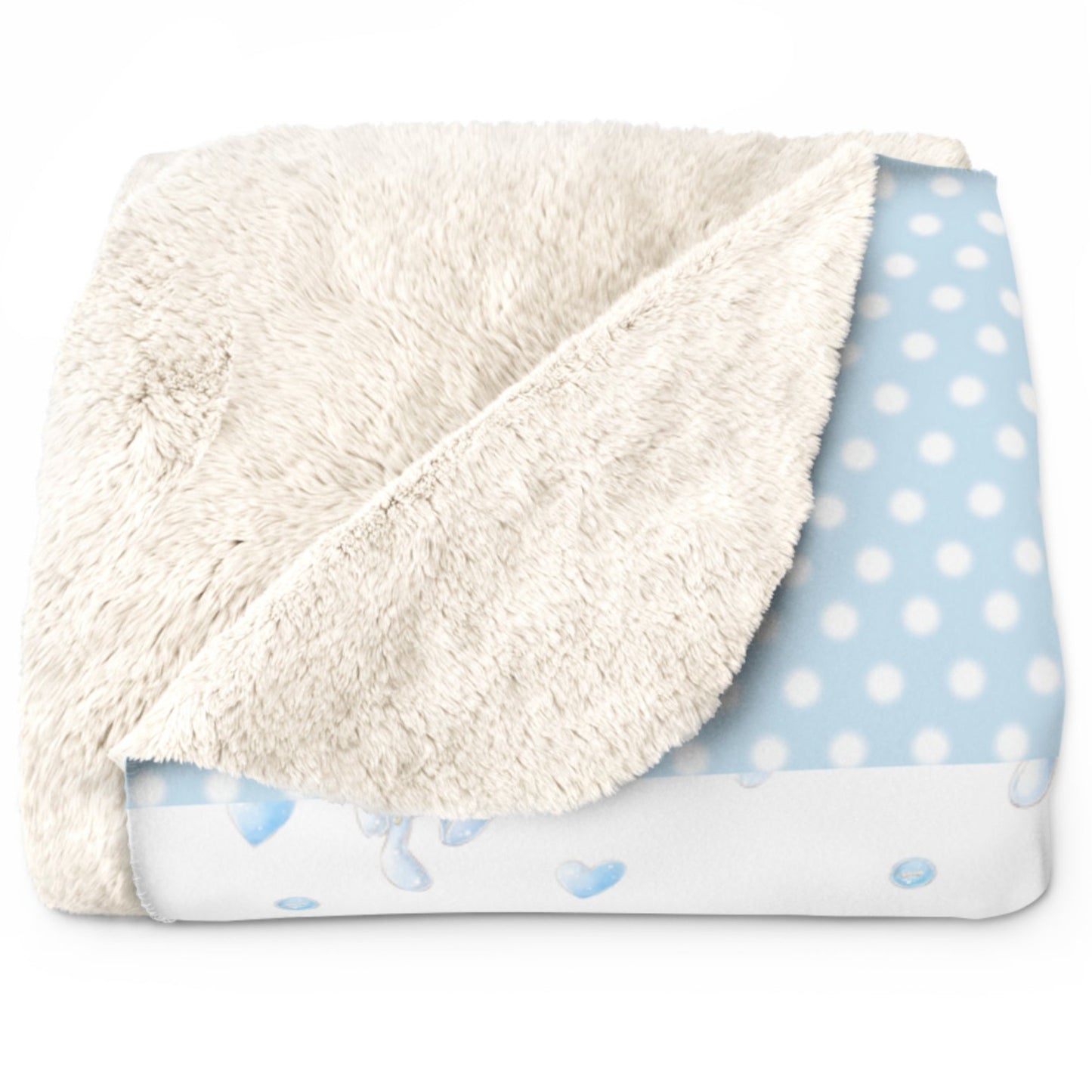 Child's Blanket Bears and Bunny Rabbits, Blue, Polka Dot Trim