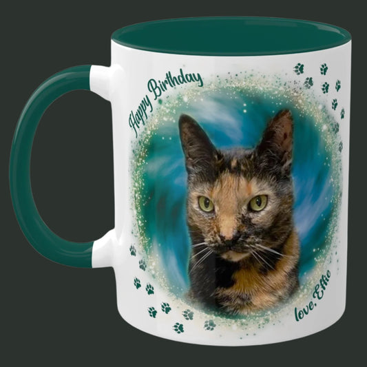 Emarald Green Teal Blue Tie Dye Pet Photo and Name Mug