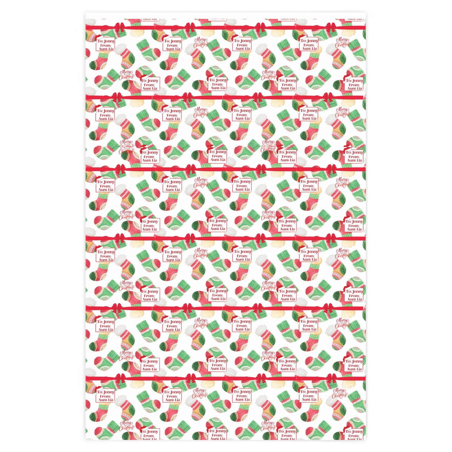 Personalized, Christmas Wrapping Paper - Stockings, Small Print