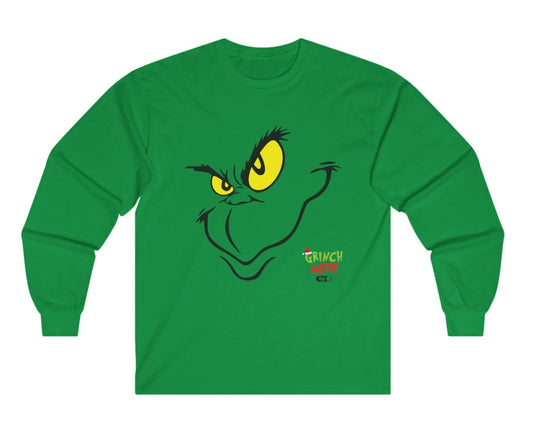 Grinchie Mode Turned "ON" along with Smirky Smile, Fun Christmas Cotton Long Sleeve Top