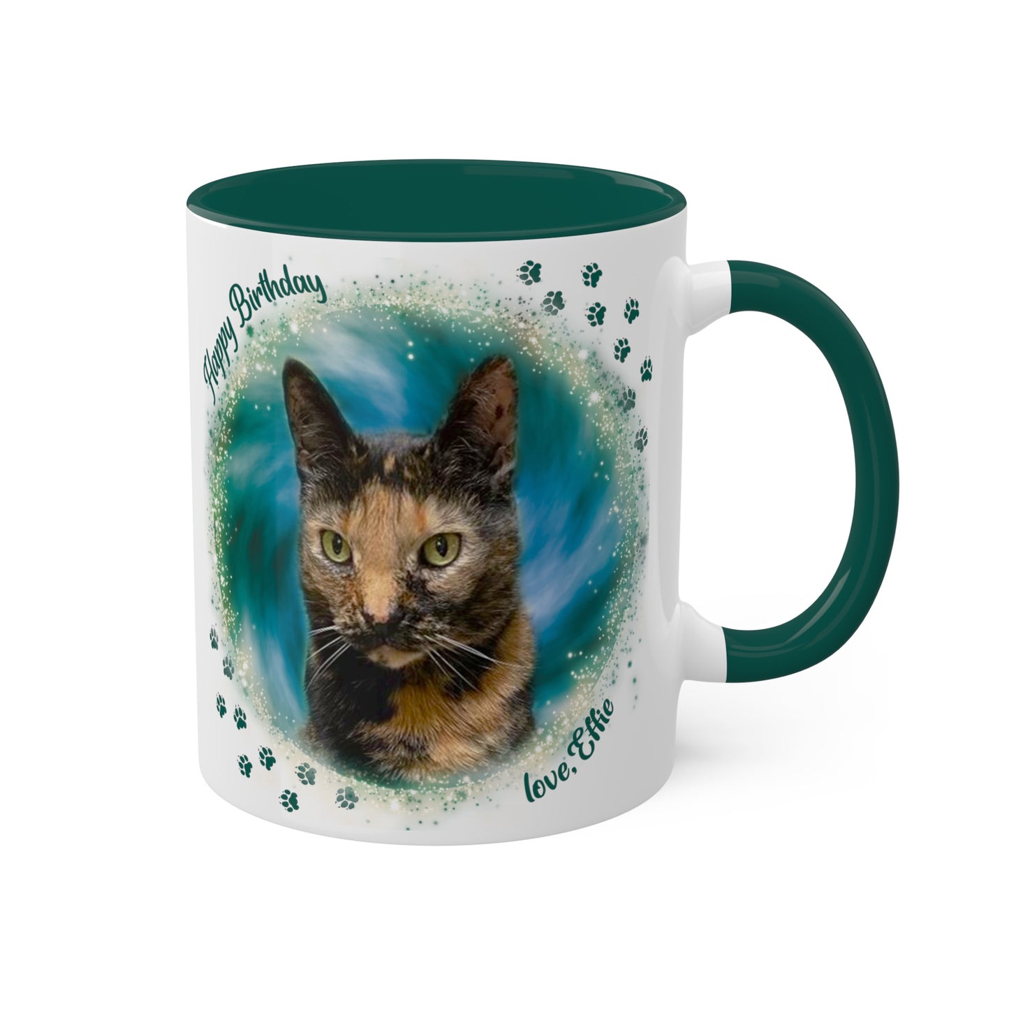 Emarald Green Teal Blue Tie Dye Pet Photo and Name Mug