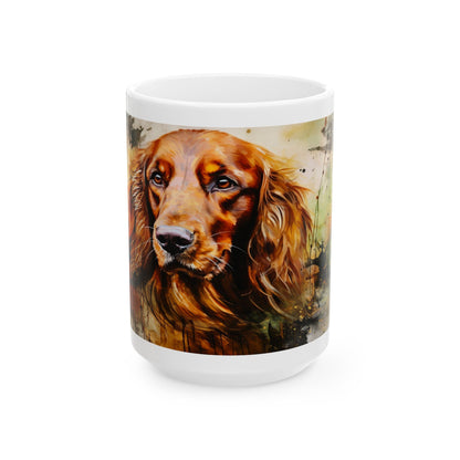Irish Setter Ceramic Mug — Watercolor Portrait, Irish Setter Coffee Cup (11oz & 15oz)