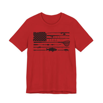 Fishing Gear American Flag T‑Shirt — Angler Rods & Lures Patriotic Tee