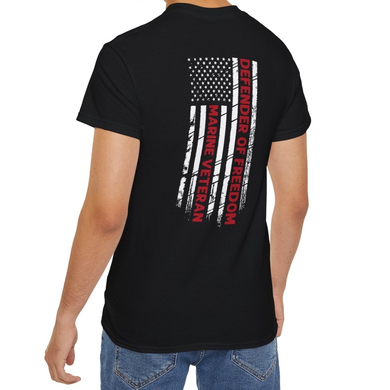 Marine Veteran, Defender of Freedom, Front and Back Design, Cotton/Polyester T-Shirt