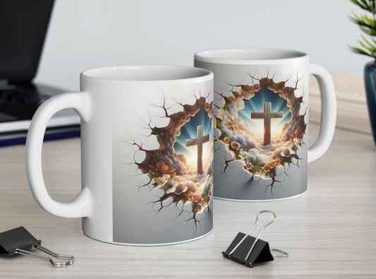 The Cross in Heavenly Clouds, Ceramic Mug, 11oz, 15oz