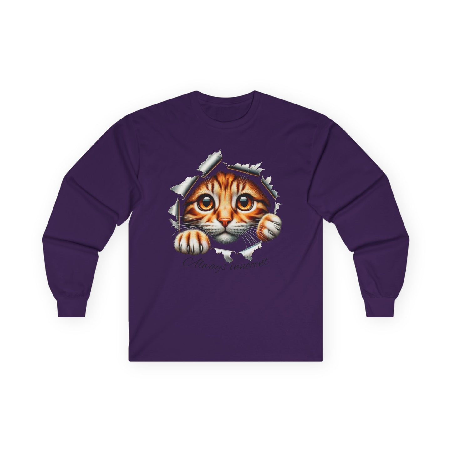 Peekaboo Kitten Long Sleeve Cotton Tee - "Always Innocent"
