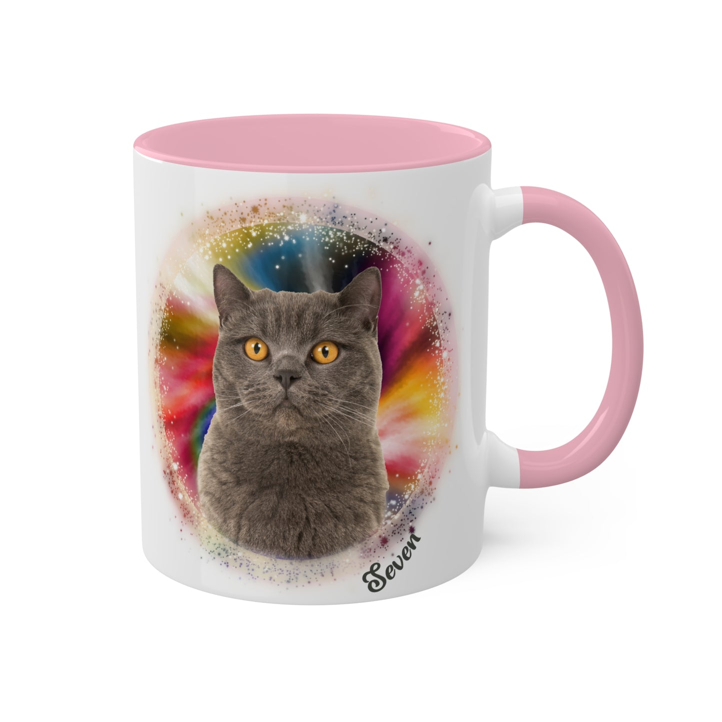 Rainbow Tie Dye, Custom Pet Photo and Name Coffee Mug, 11oz