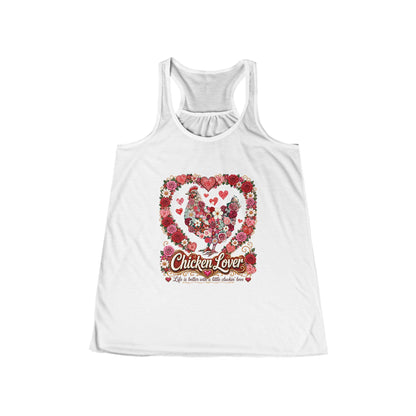 Chicken Lover Floral Heart Tank Top — Women's Racerback Summer Shirt