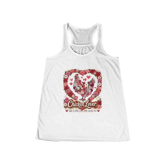 Chicken Lover Floral Heart Tank Top — Women's Racerback Summer Shirt