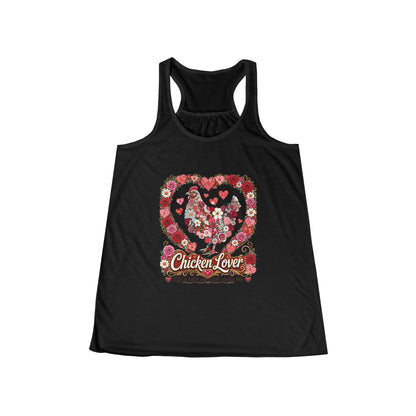 Chicken Lover Floral Heart Tank Top — Women's Racerback Summer Shirt