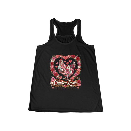 Chicken Lover Floral Heart Tank Top — Women's Racerback Summer Shirt