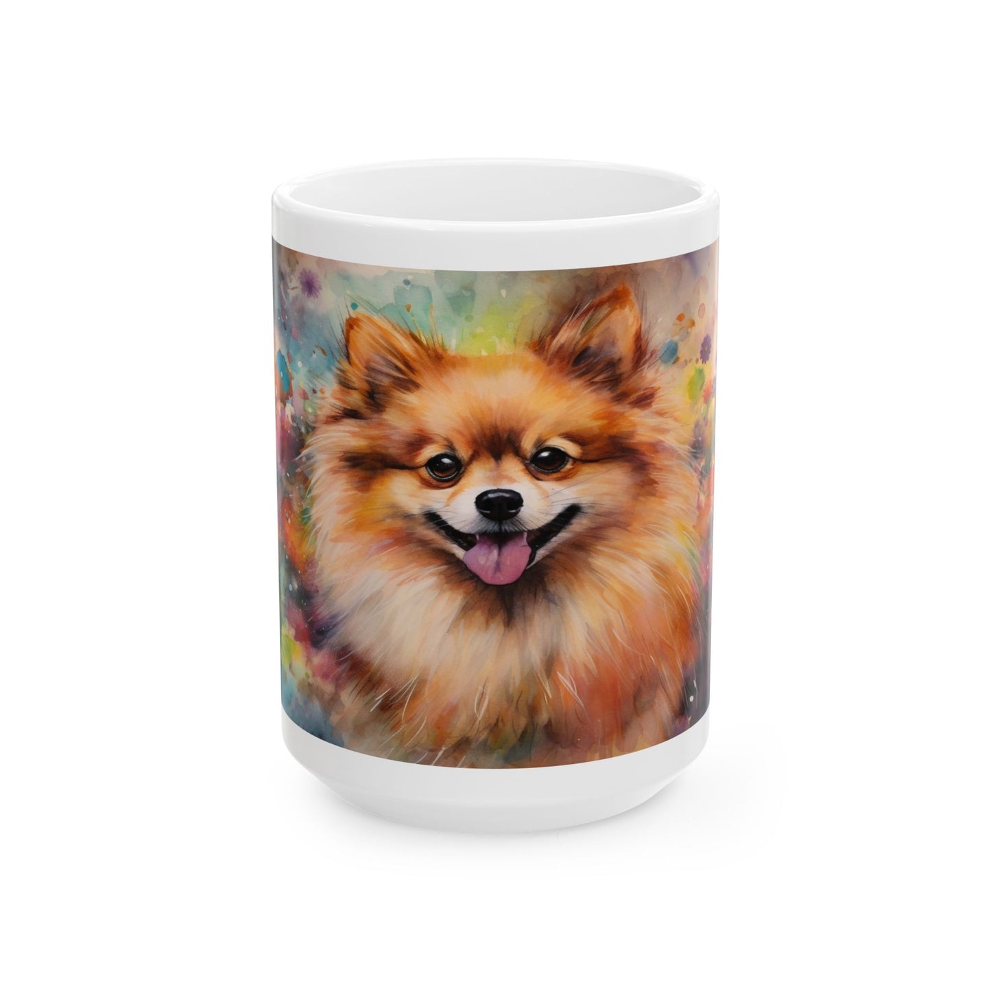Pomeranian Dog Ceramic Mug – Colorful Watercolor Pet Portrait (11oz, 15oz)