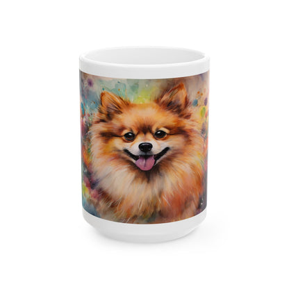 Pomeranian Dog Ceramic Mug – Colorful Watercolor Pet Portrait (11oz, 15oz)