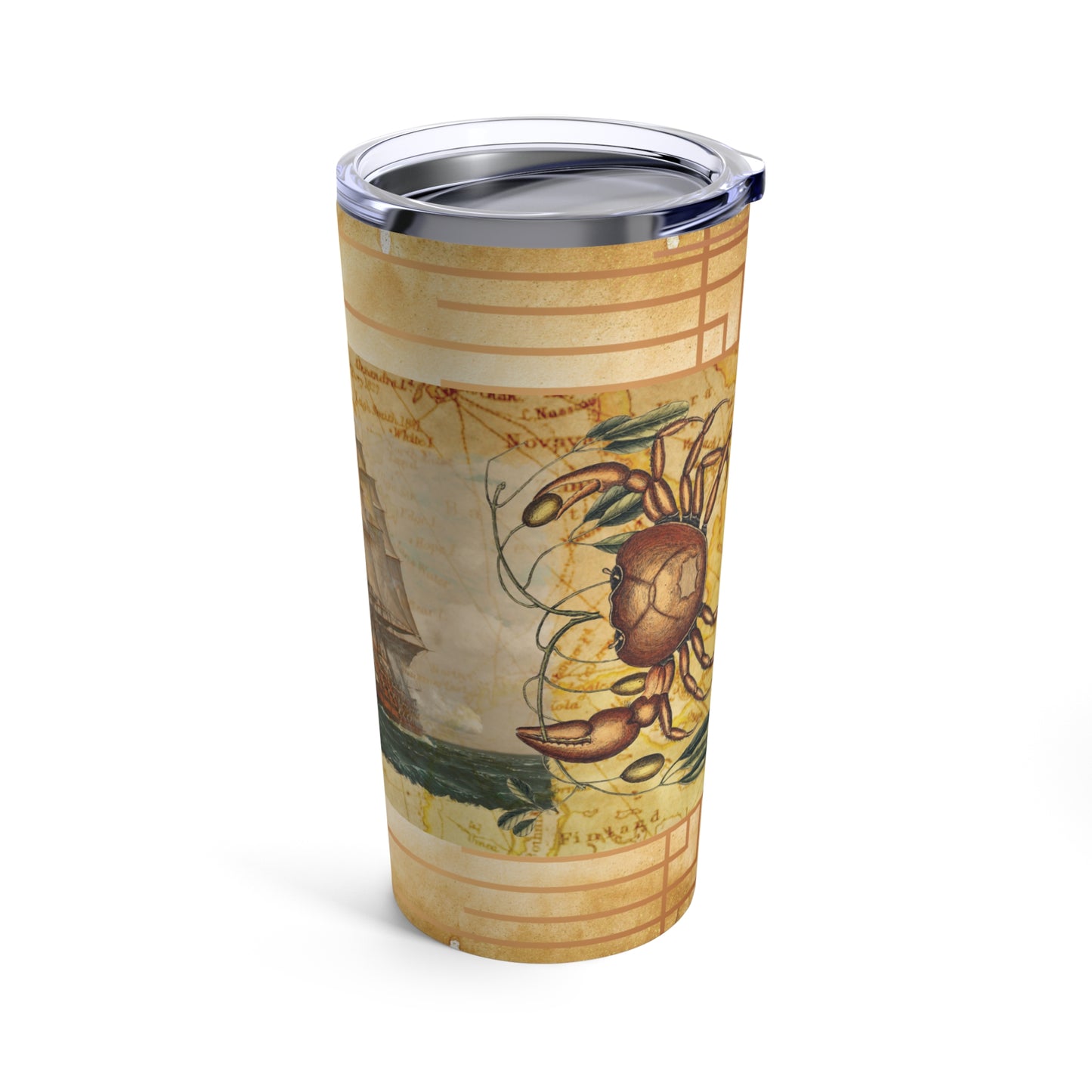 Travel Tumbler Antique Nautical Map, Schooner Insulated Tumbler, Nautical Travel Tumbler 20oz