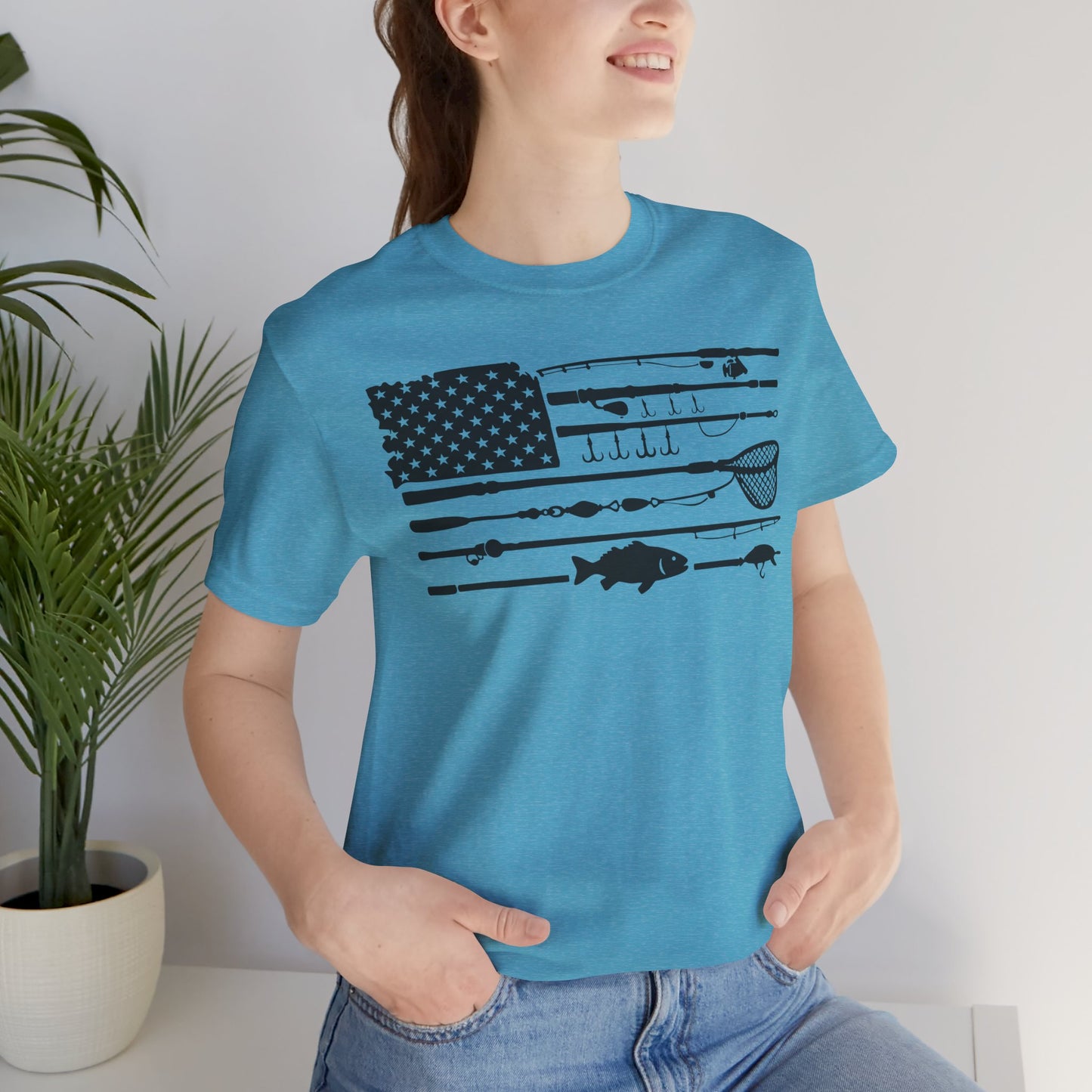Fishing Gear American Flag T‑Shirt — Angler Rods & Lures Patriotic Tee
