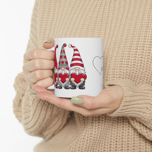 Valentine Gnome Ceramic Mug — 'Love' Heart Coffee Cup (11oz & 15oz)
