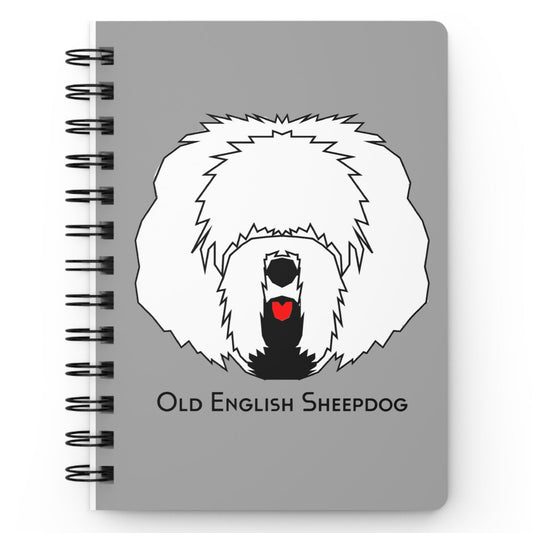 Spiral Notebook, 5x7" Spiral Journal, Old English Sheepdog Head