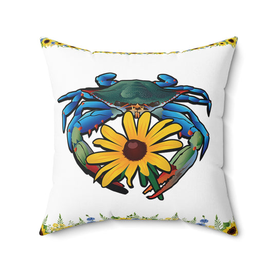 Blue Crab and Sunflowers Accent Pillow, Blue Crab Throw Pillow, Coastal Accent Decor