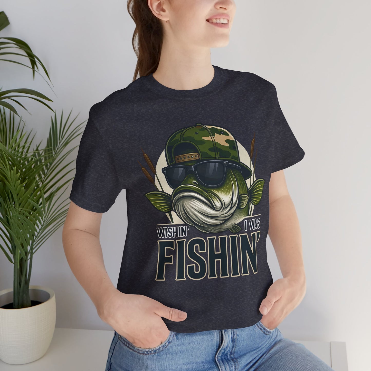 Wishin' I Was Fishin' T-Shirt — Funny Bass Fishing Tee for Anglers