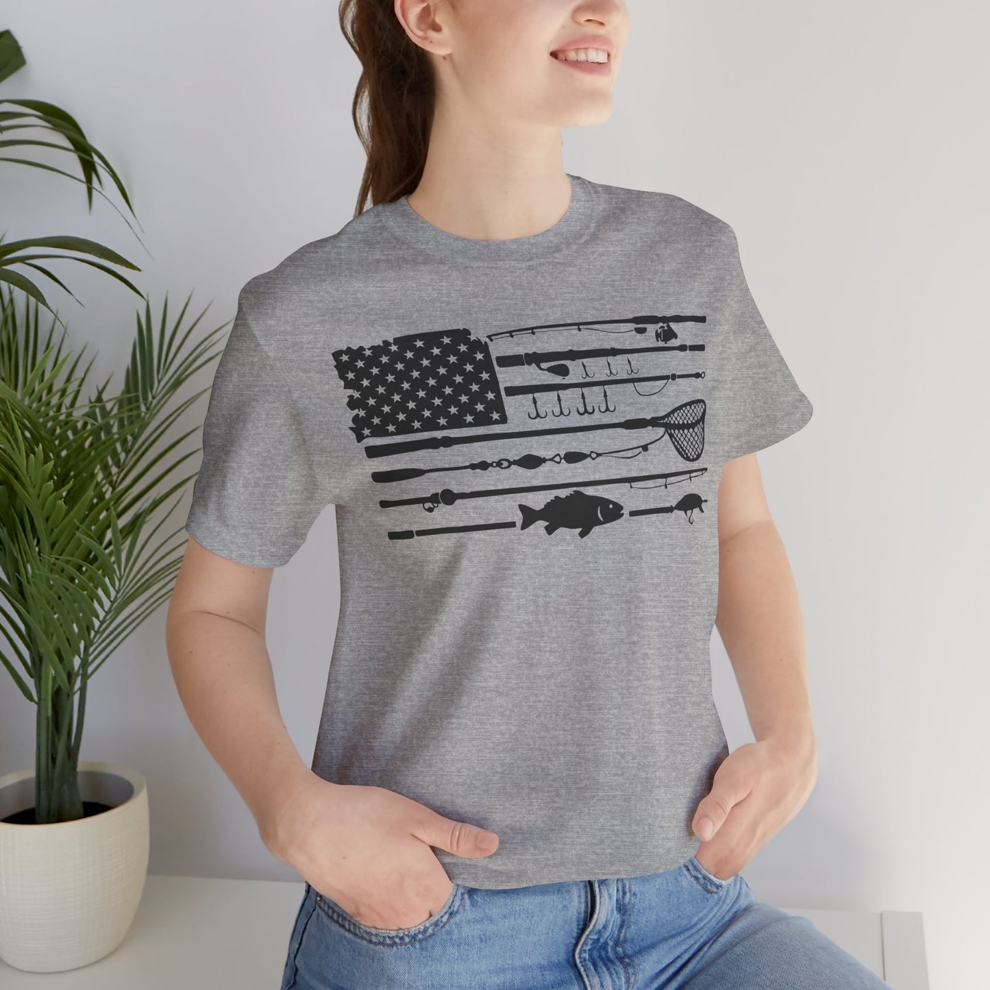 Fishing Gear American Flag T‑Shirt — Angler Rods & Lures Patriotic Tee
