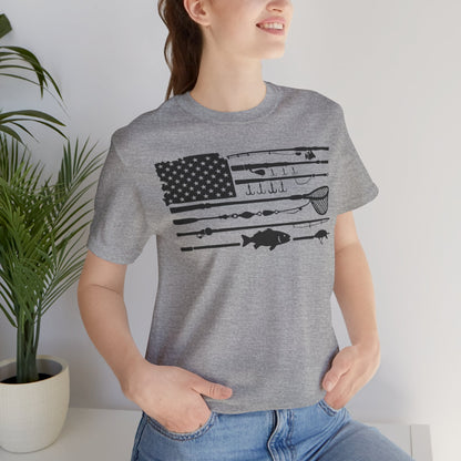 Fishing Gear American Flag T‑Shirt — Angler Rods & Lures Patriotic Tee