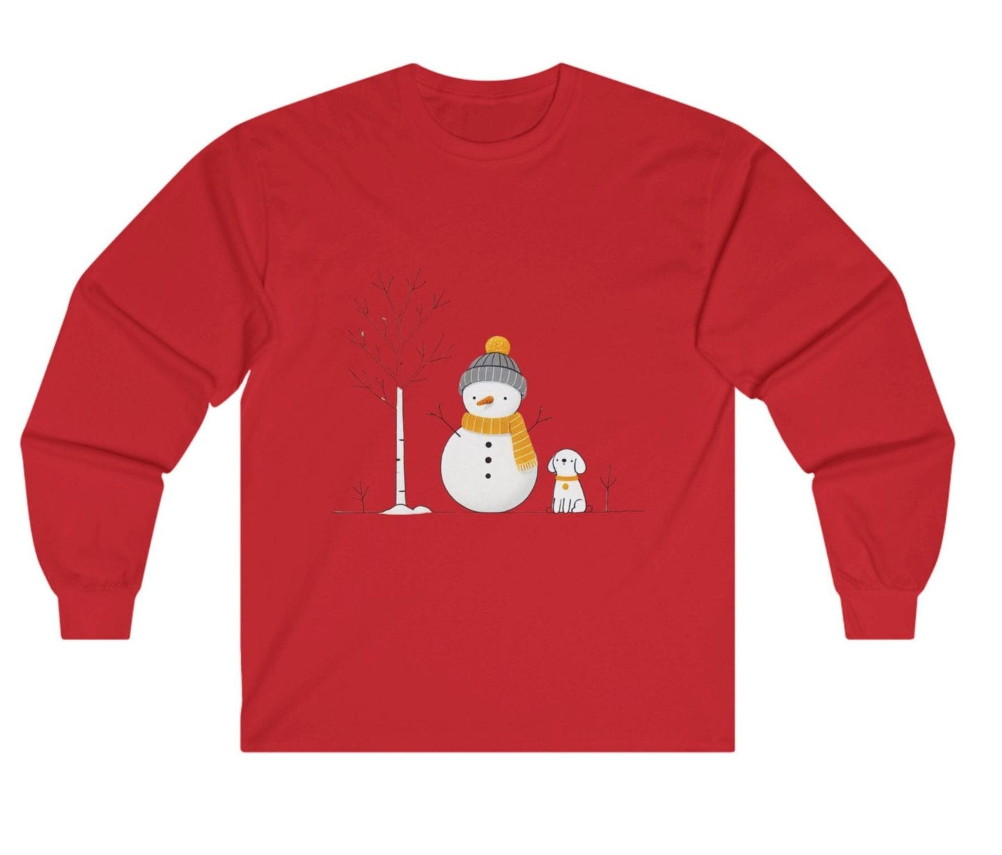 Christmas Snowman and Dog, Unisex, Long Sleeve Cotton Tee