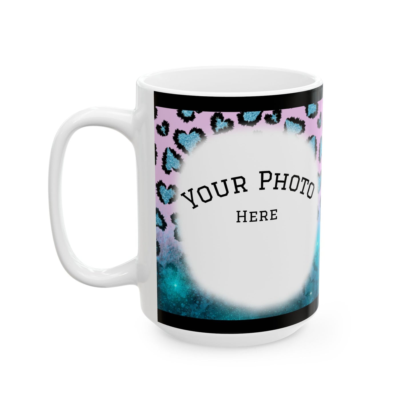 Personalized Heart Leopard Ceramic Mug — Custom Photo Coffee Cup (11oz/15oz)
