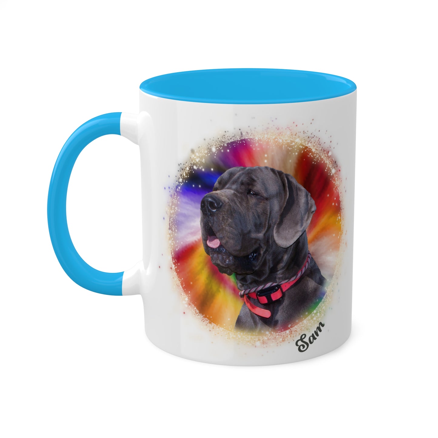 Personalized Pet Coffee Mug, Deep Burst Tie Dye Pet, Photo and Name Mug