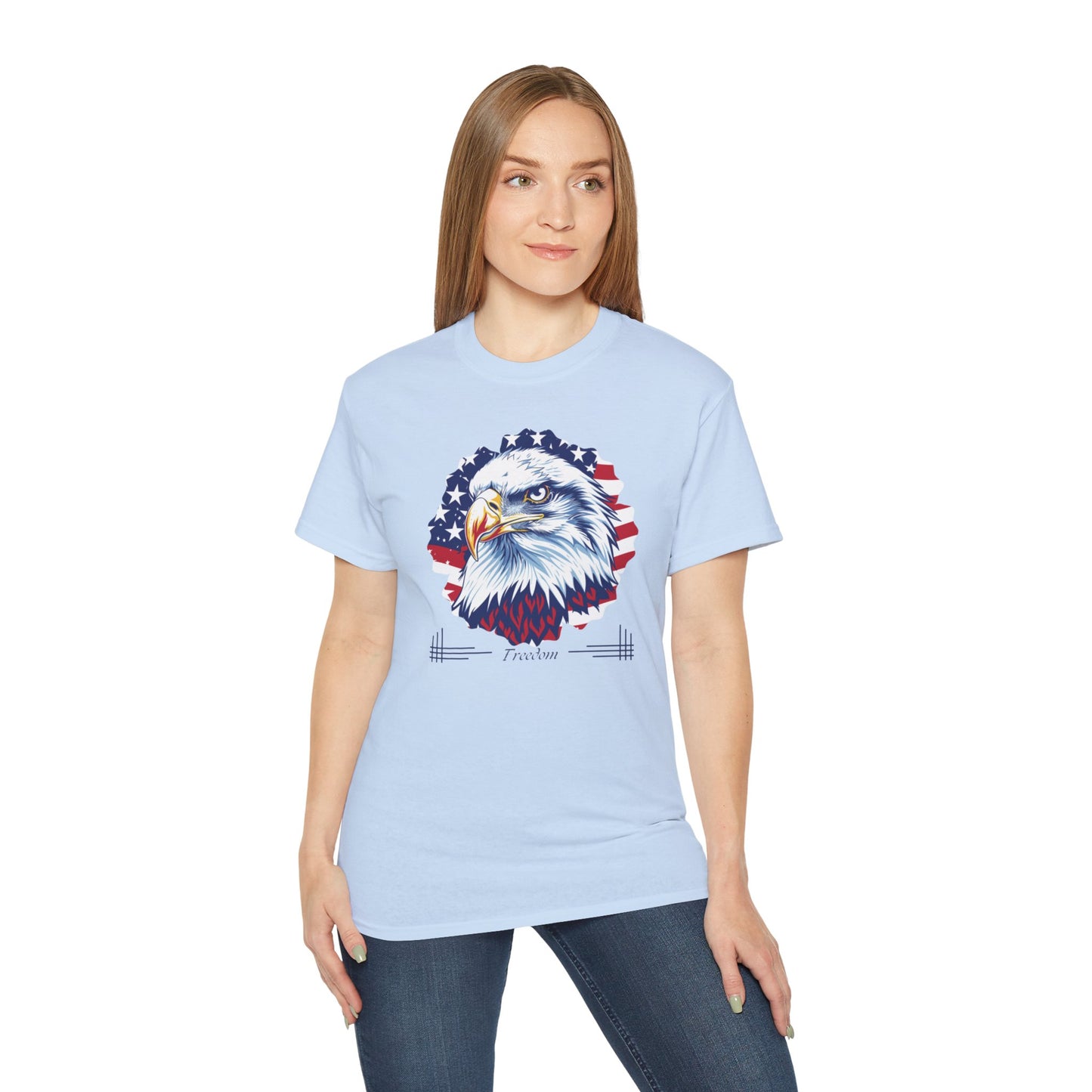 Freedom, Bald Eagle and American Flag, Cotton T-Shirt