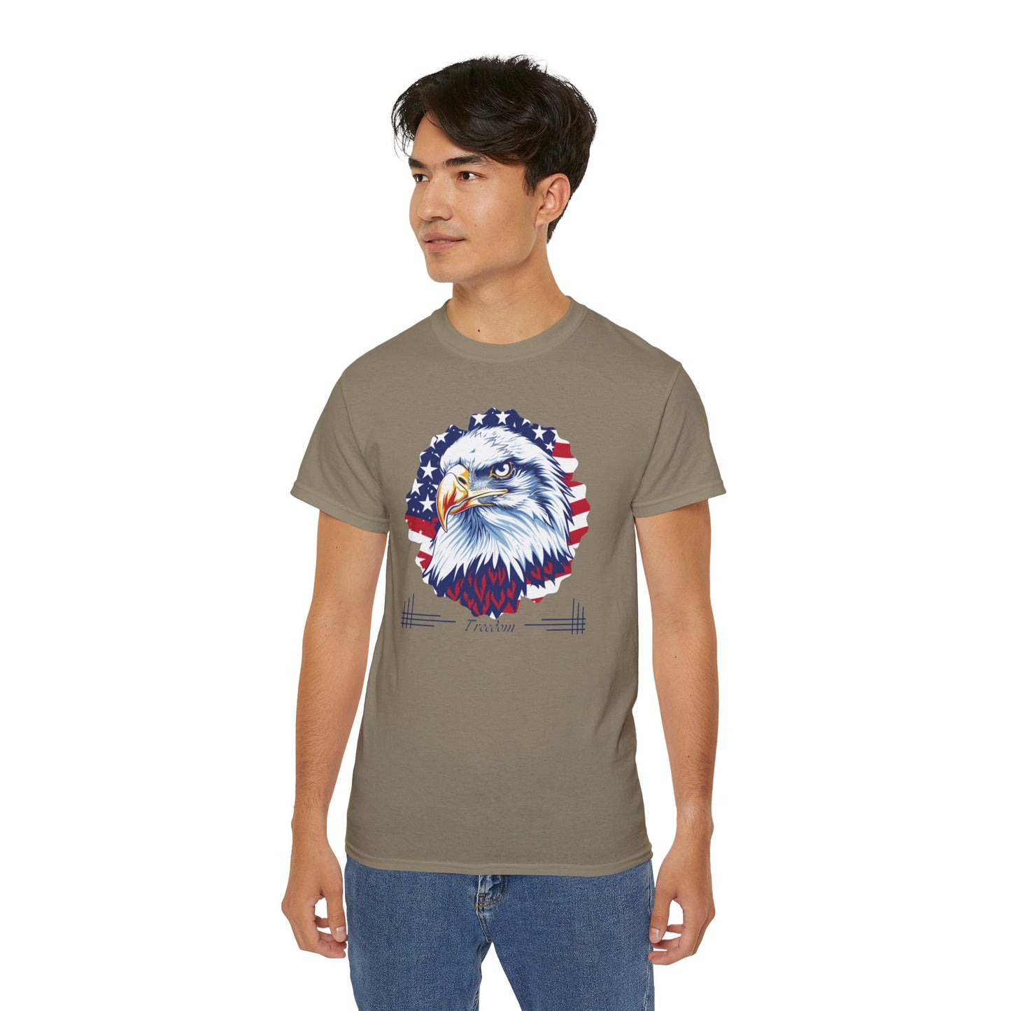 Freedom, Bald Eagle and American Flag, Cotton T-Shirt