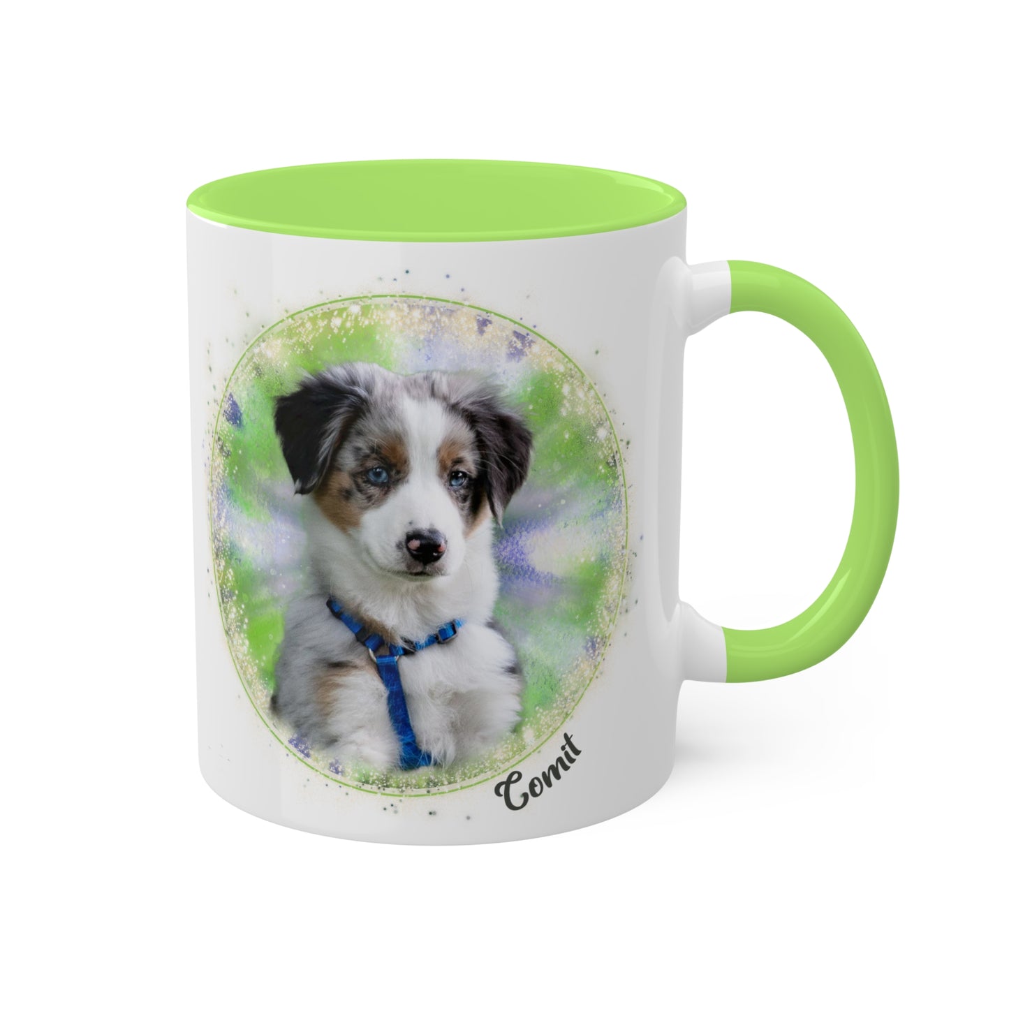 Lime Green Tie Dye Pet Photo and Name Name, 11oz