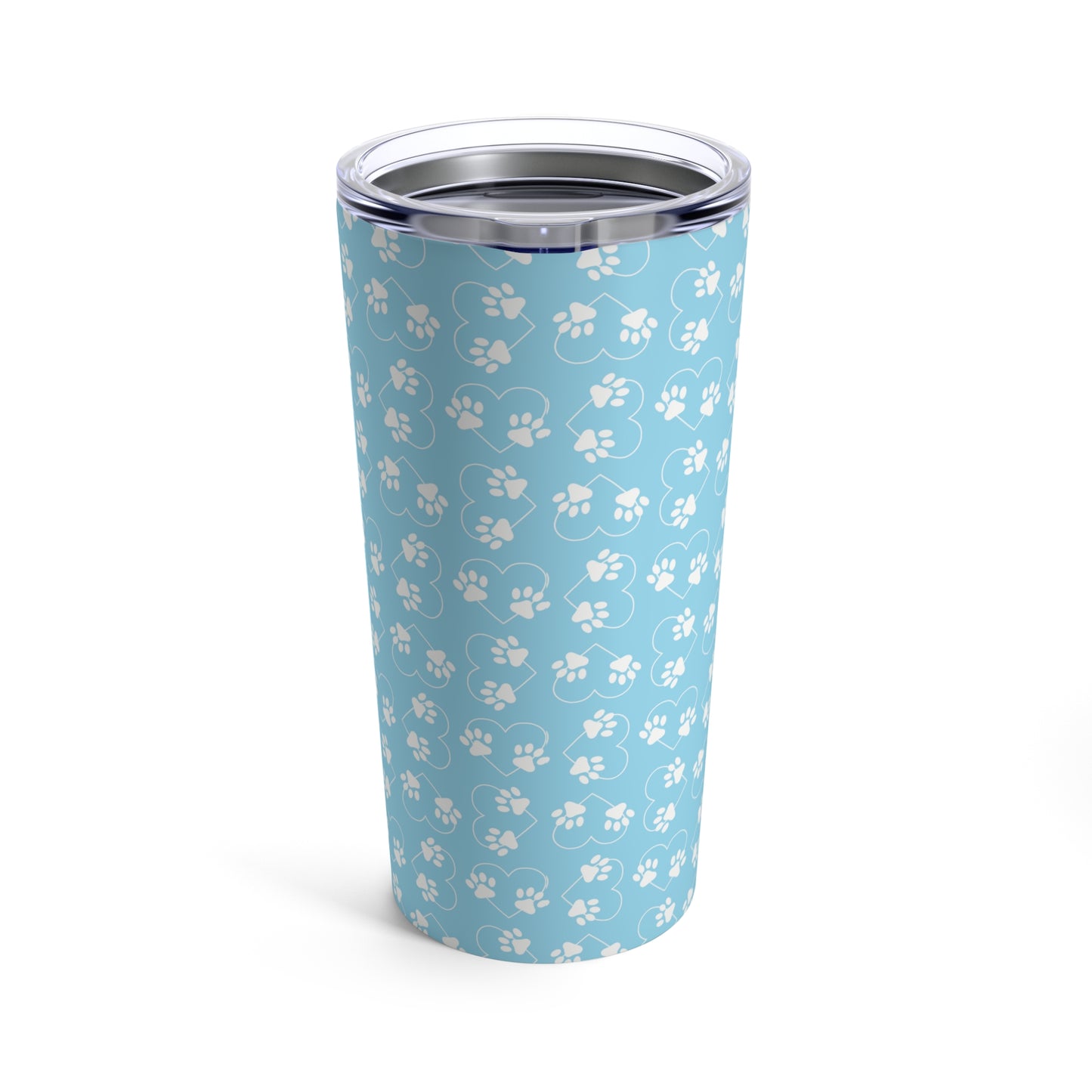 Pet Tumbler, Stainless Steel 20oz Tumbler, Paw Prints Hearts Baby Blue and White