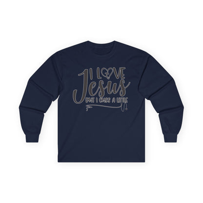 I Love Jesus! But I Cuss A Little," - Long Sleeve Gildan Tee