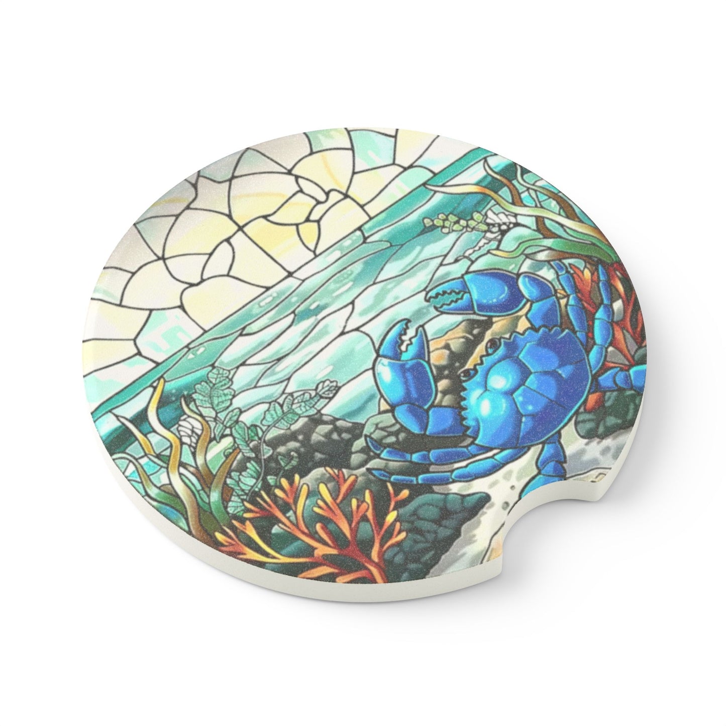 Car Coaster, Stain Glass Blue Crab, Soapstone