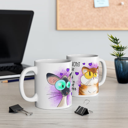 Cat Lovers Mug — “Life Is Short Hug Your Meow and Enjoy a Nice Cup of Happiness” Ceramic Coffee Cup