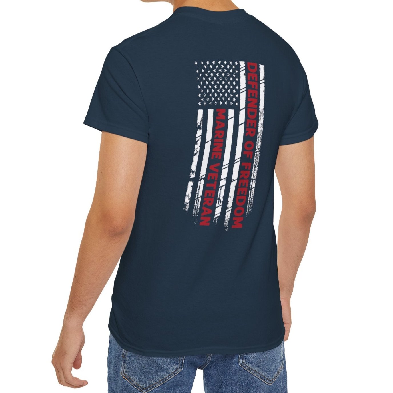 Marine Veteran, Defender of Freedom, Front and Back Design, Cotton/Polyester T-Shirt