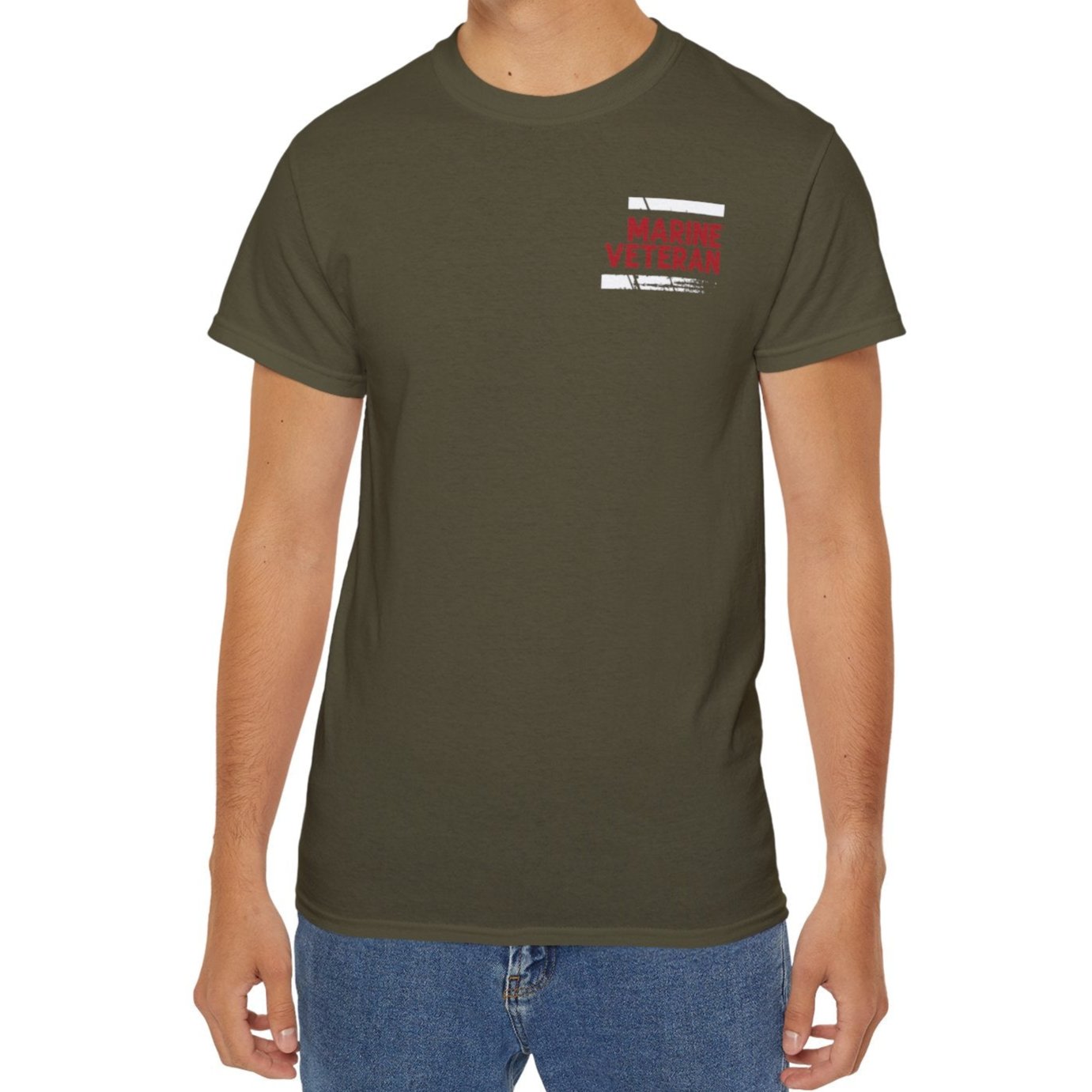 Marine Veteran, Defender of Freedom, Front and Back Design, Cotton/Polyester T-Shirt