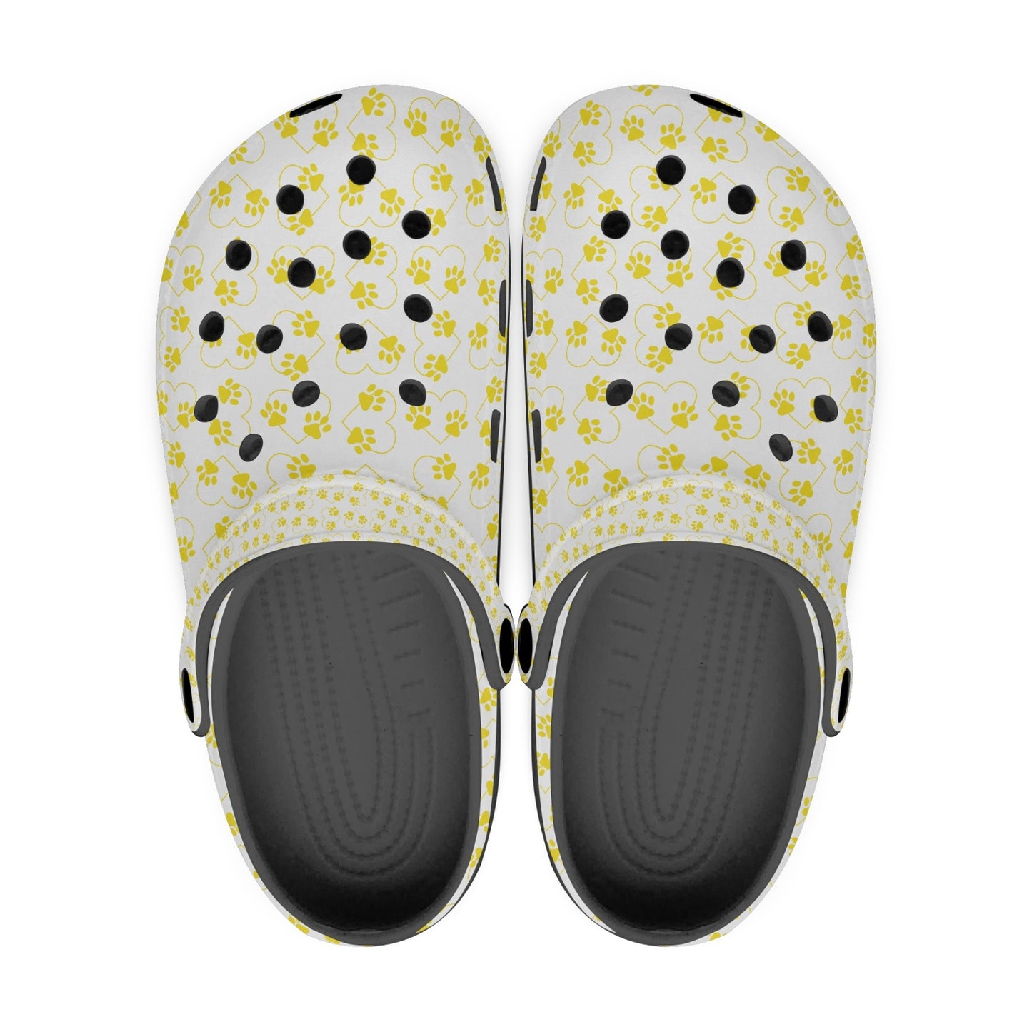 Paw Prints and Hearts, Yellow, Black Soles Clogs