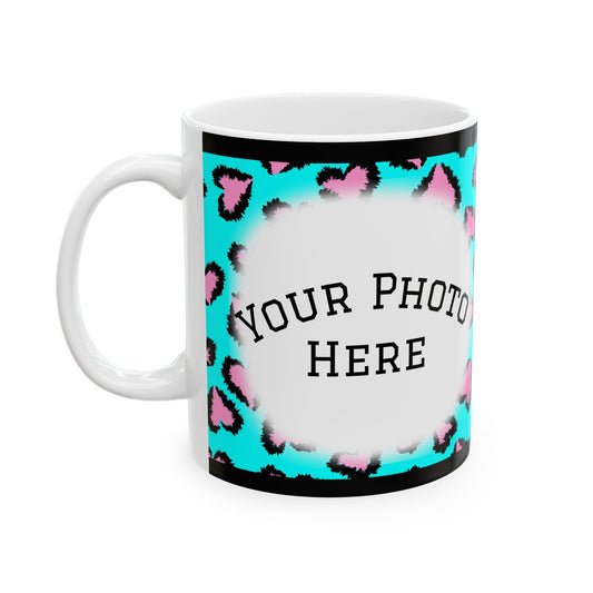 Personalized Turquoise Pink Leopard Heart Photo Mug (11oz/15oz)