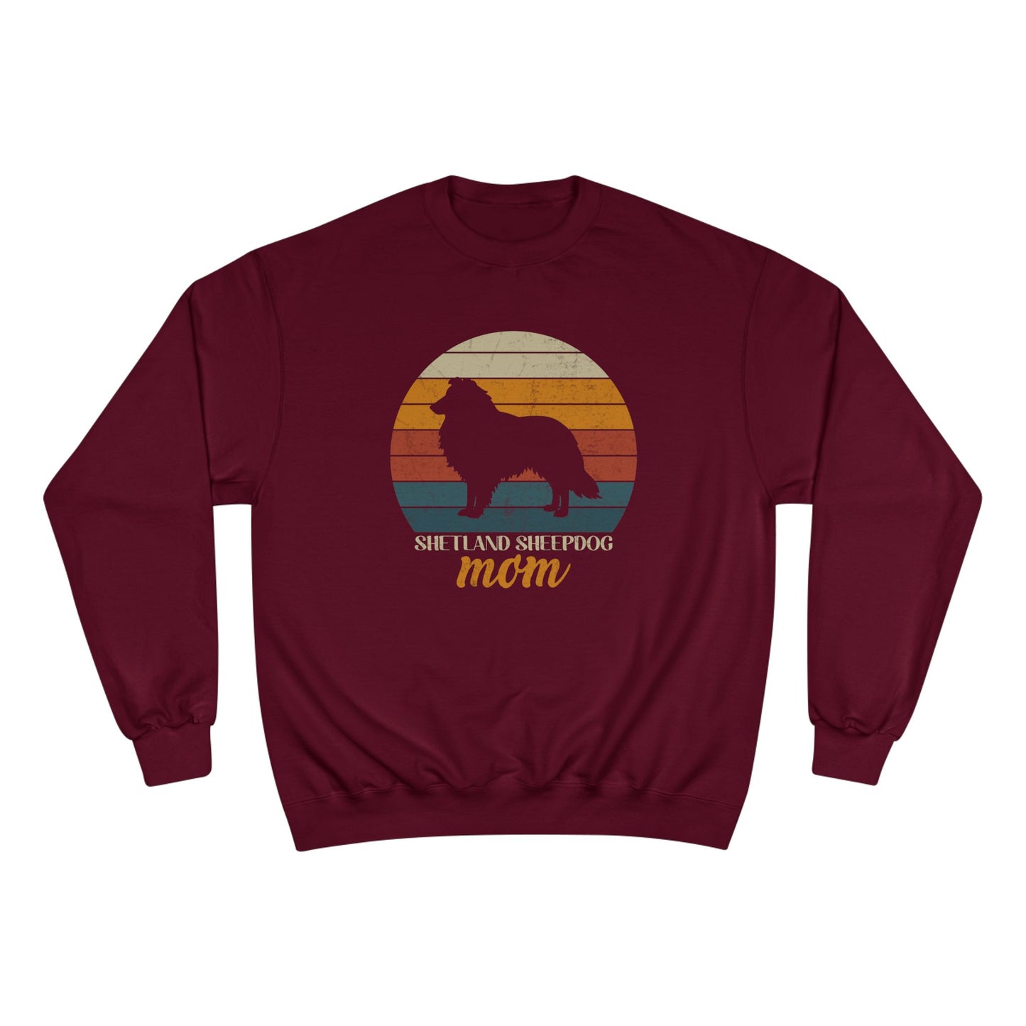 Shetland Sheepdog Mom Sunset – Retro Sunset Dog Mom Champion Crewneck Top