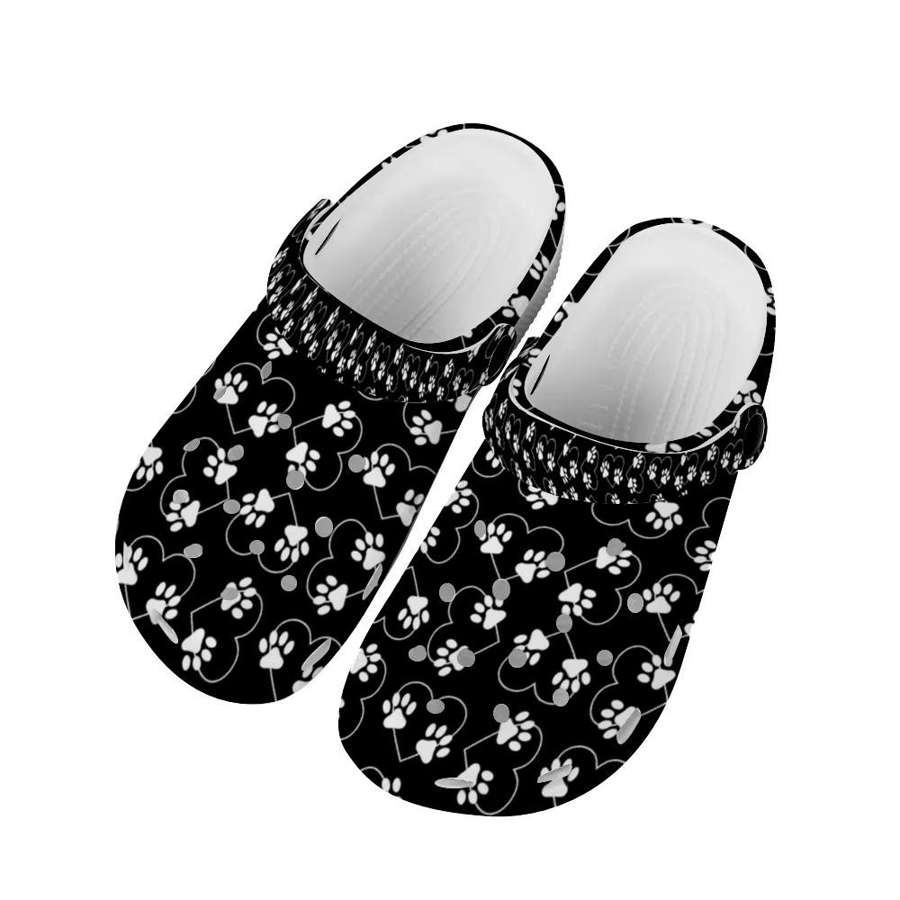 Clogs, Unisex Clogs, Paw Print with Hearts, Black