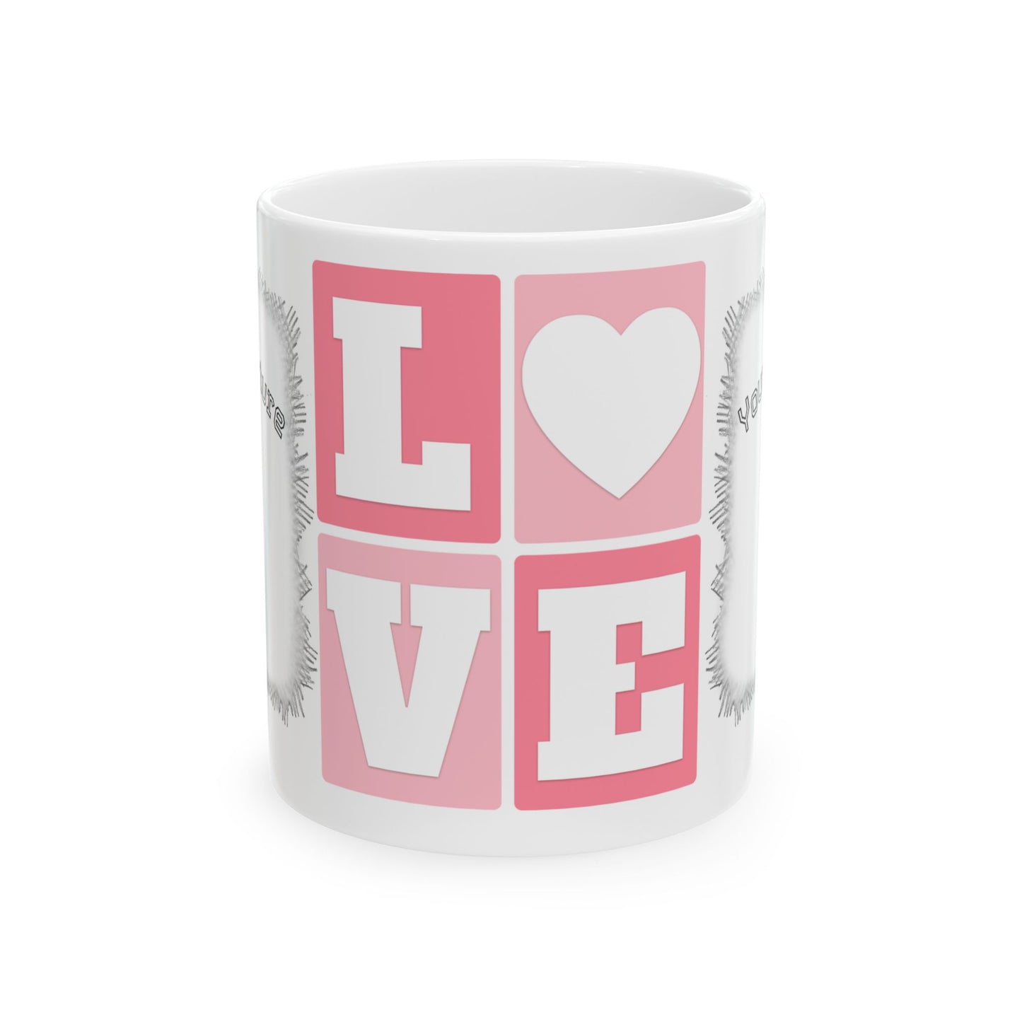 Love Heart Block Ceramic Mug — Personalized Photo Frame Coffee Cup (11oz/15oz)