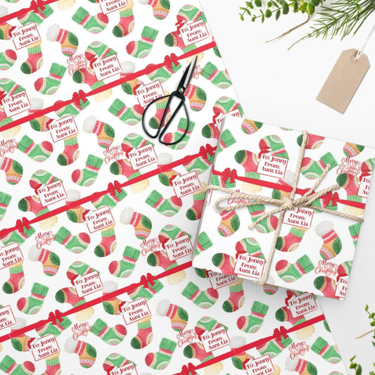 Personalized, Christmas Wrapping Paper - Stockings, Small Print