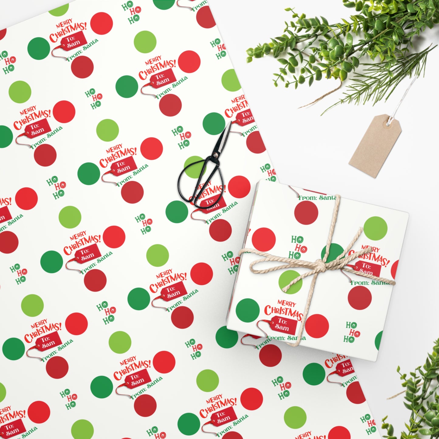 Personalized, Christmas Wrapping Paper - Dots