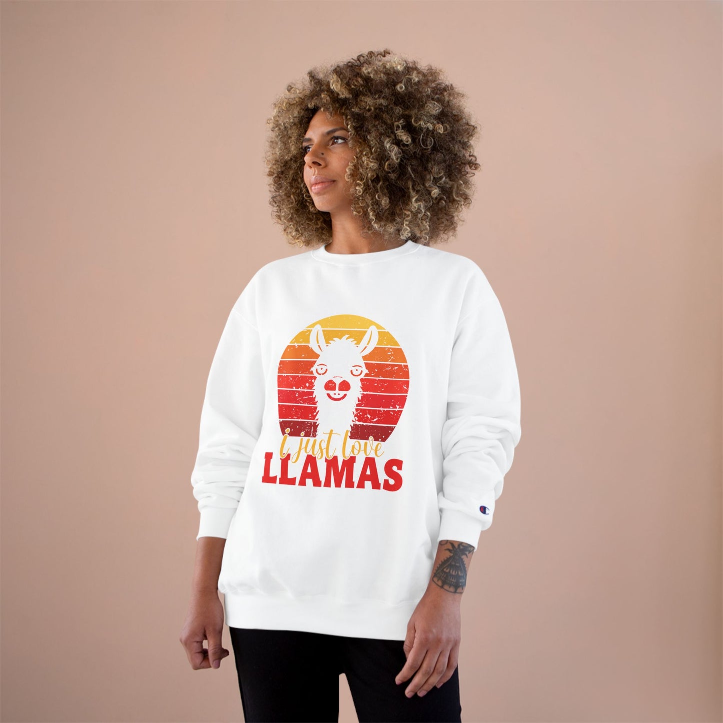 Llama Sunset, I Just Love Llamas - Llama Long Sleeve Champion Crewneck Top