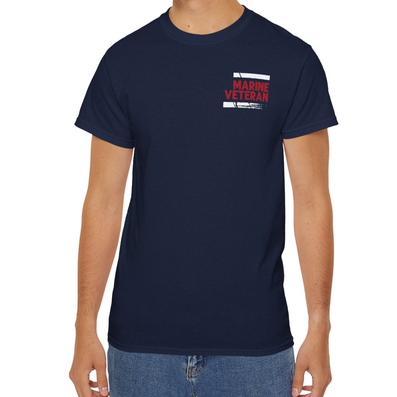 Marine Veteran, Defender of Freedom, Front and Back Design, Cotton/Polyester T-Shirt