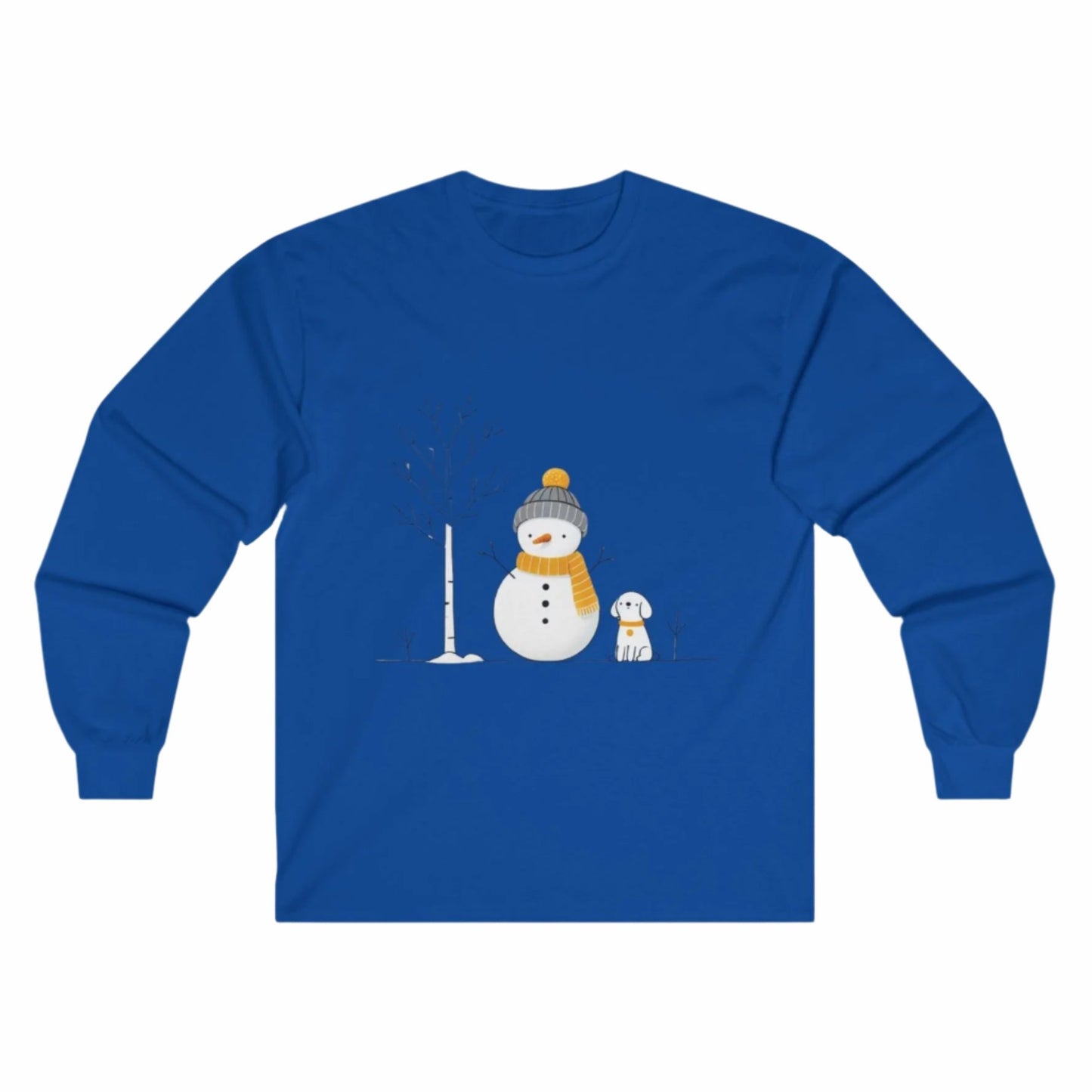 Christmas Snowman and Dog, Unisex, Long Sleeve Cotton Tee