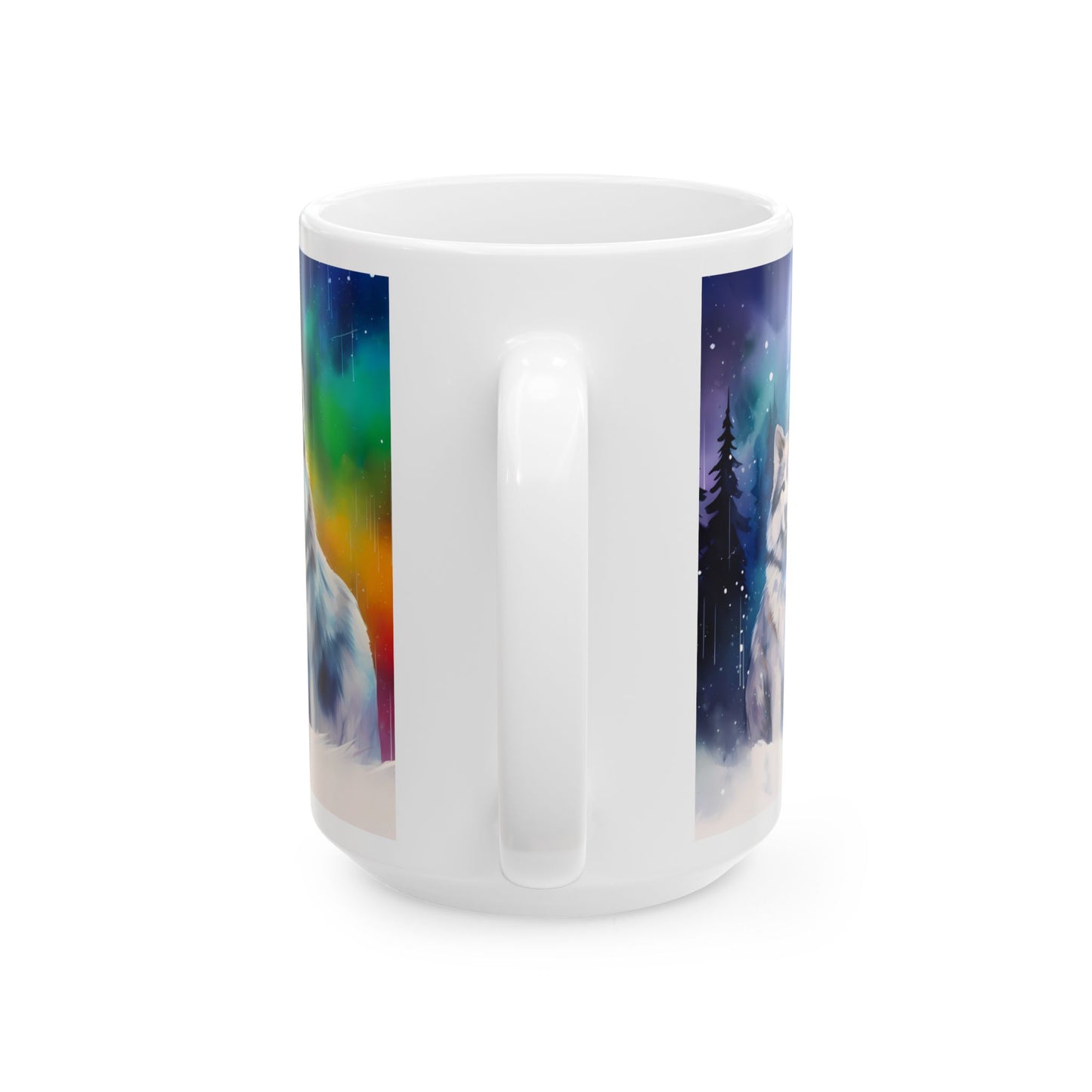 Wolf Pack Ceramic Mug — Northern Lights Wolf Coffee Cup (11oz/15oz)